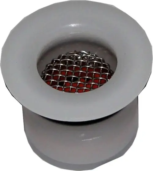 Durchflussmengenregler von Wolf mit runder Form und Metallgitter innen. Gezeigt wird die obere Ansicht des Produkts, das für die präzise Regelung von Wasserflüssen verwendet wird.